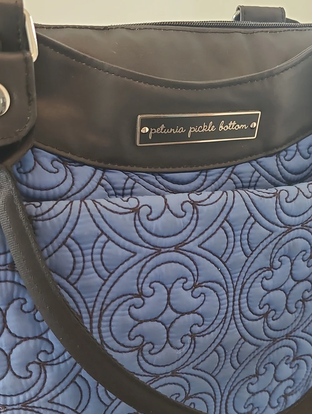 Petunia Pickle Bottom Royal Blue Quilted Tote with Black Trim
